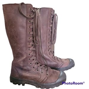 Palladium Brown Lace-Up Knee-High Leather Boots